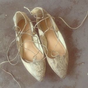 Lace up snakeskin ballet flat